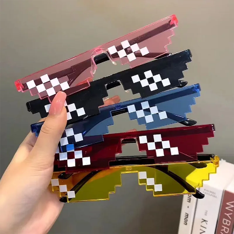 Funny Mosaic Sunglasses Black Pixel Sun Glasses Gamer Eyewear Party Trick Toy Wedding Birthday Diy Gift for Kids Adults