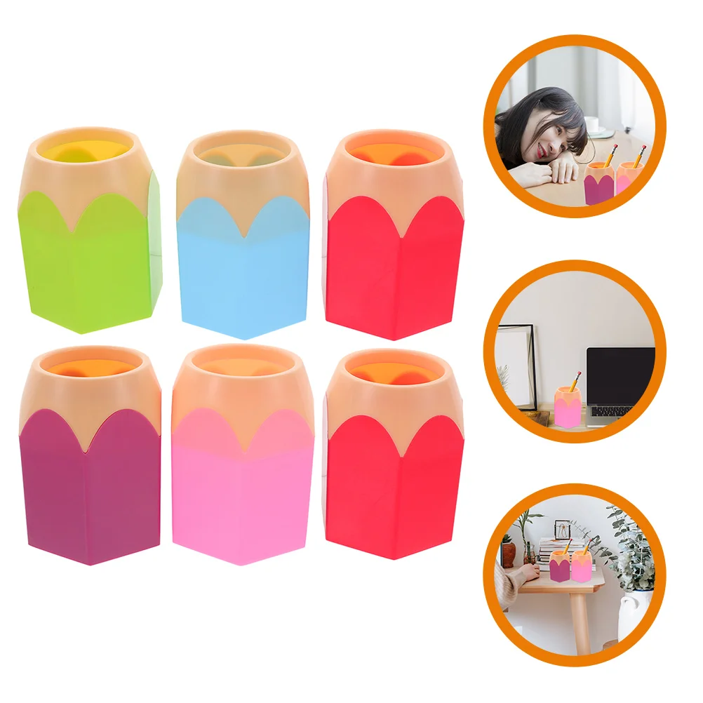 6 Pcs Color Contrast Pen Holder Containers Cute Unique Crayons Pencil Office for Desk Head