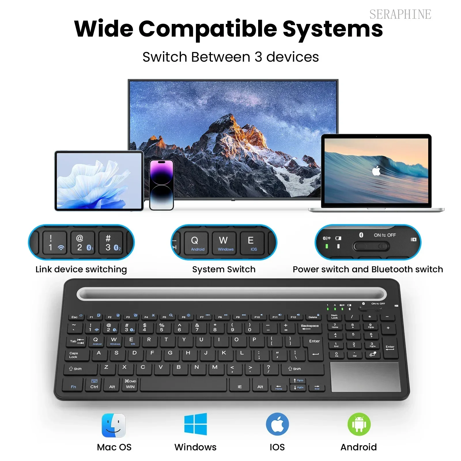 Three-mode bracket, large card slot, Bluetooth 2.4G wireless Keyboard with Touchpad, Suitable for Ipad Tablet Android Huawei