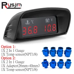 12V/24V 2in1 Car LCD Water Temperature Meter Thermometer Voltmeter Gauge Temp & Voltage Meter + NPT1/8 Sensor Adapter 26~40mm