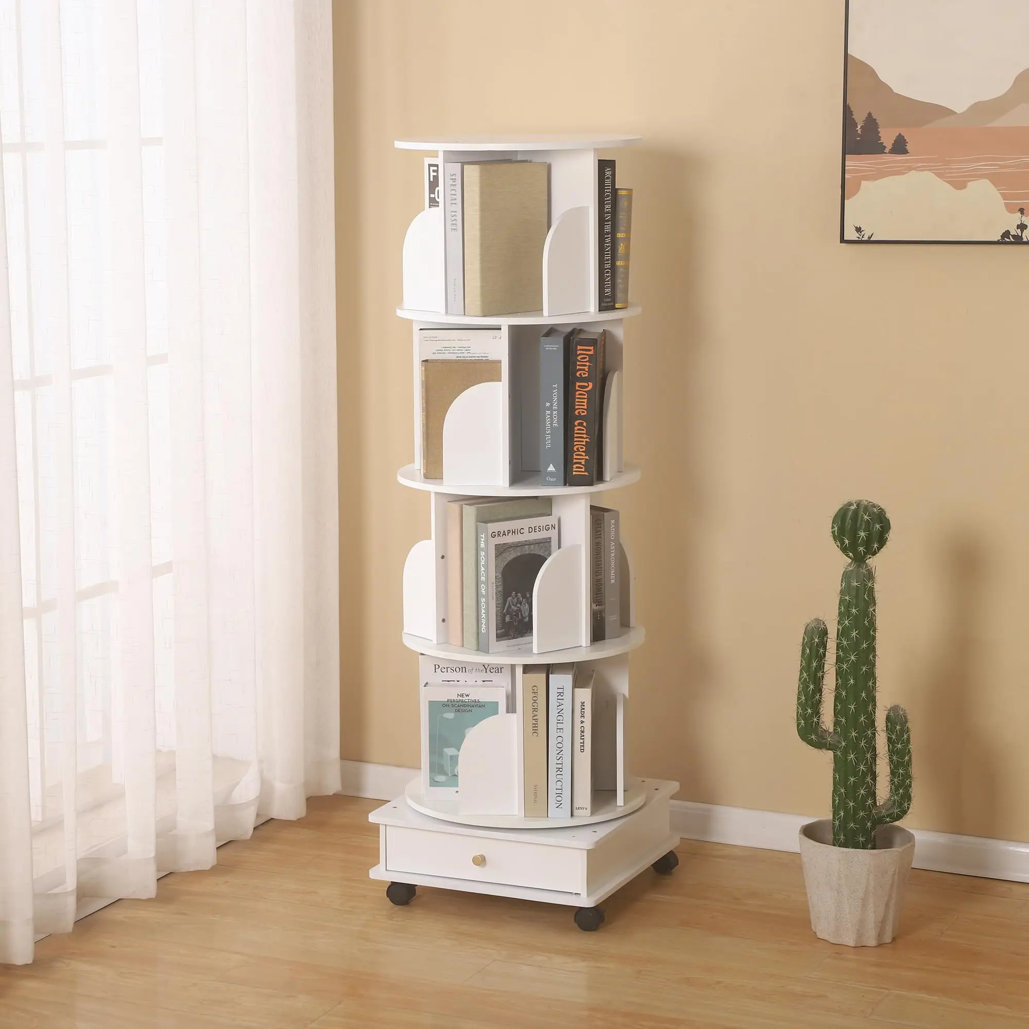 

Rotating Bookshelf 360 Degree Home Living Room Storage Rack Simple Storage Cabinet Wood Rotating Cabinet