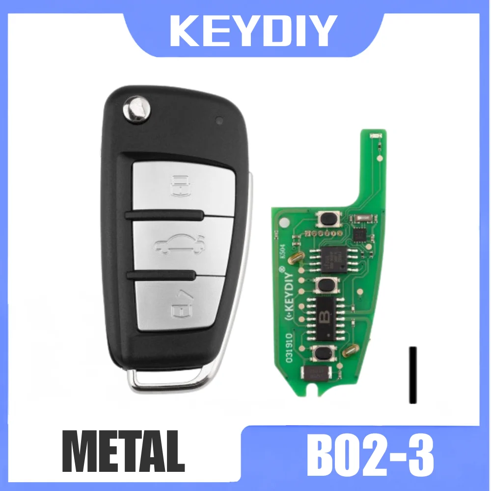 Keydiy B02-3 B02-3 Metal Smart car remote key 2026 universal flip keys for Audi type 10 pcs/lot 3 botton