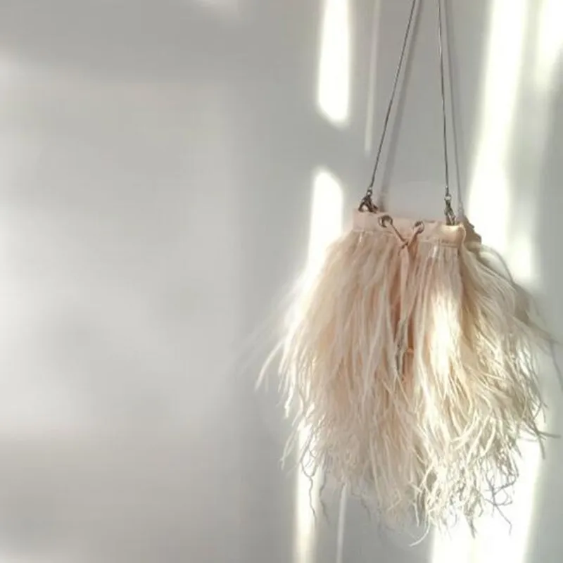 Luxury Ostrich Feather Party Evening Clutch Bag Women Wedding Purses and korean style mobile phone bag Chain Bag Designer Bag