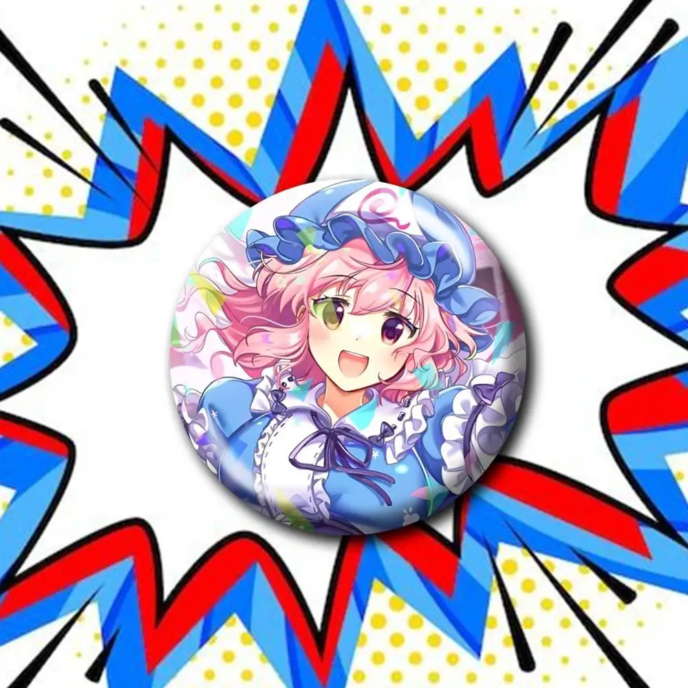 Yuyuko Saigyouji Game T-Touhou-LW Customizable Round Brooch Pins, Personalized Badges With Broken Glass Design Fashion Accessory
