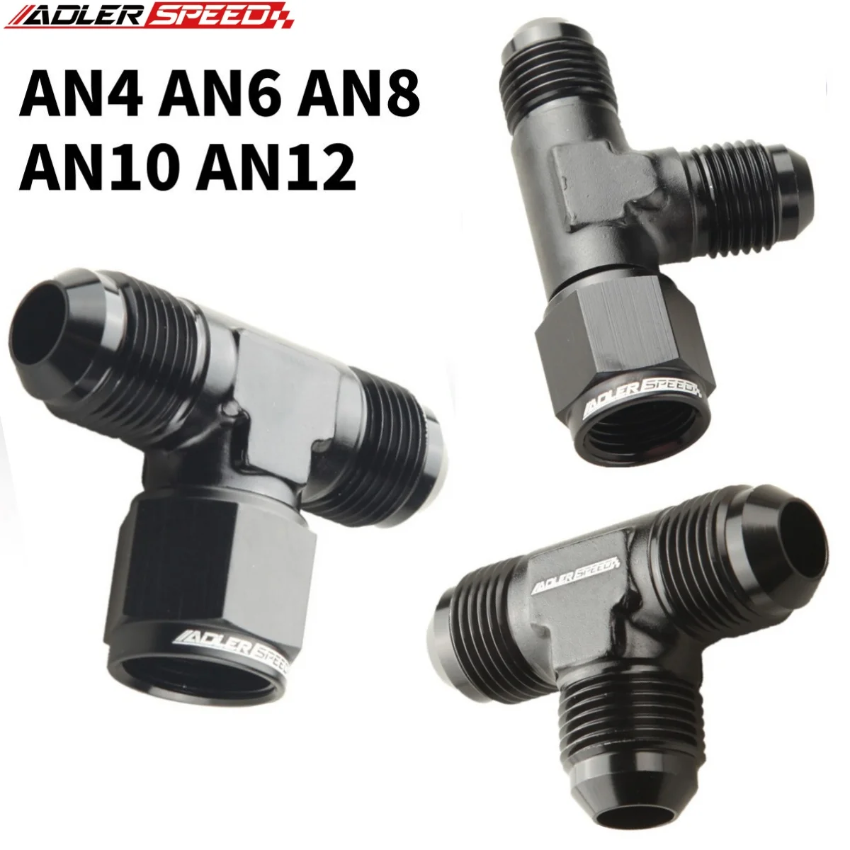 

AN4 AN6 AN8 AN10 AN12 Universal Aluminum Hose Tee Connector Fitting Male To Male Female Tee On Side Thread Fitting Adapter Black