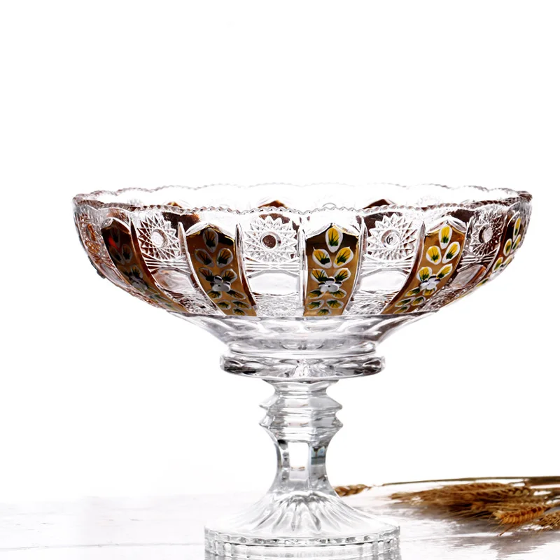 

Enamel flower crystal glass fruit plate fruit bucket vase sugar tank dried fruit snack box living room decoration