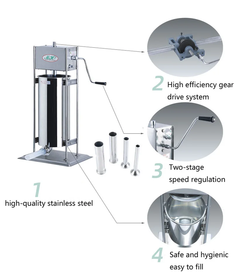 10L 15L Manual Sausage Stuffer Stainless Steel Sausage Maker Commercial Home Sausage Filling Machine  Sausage Filler Meat Tool