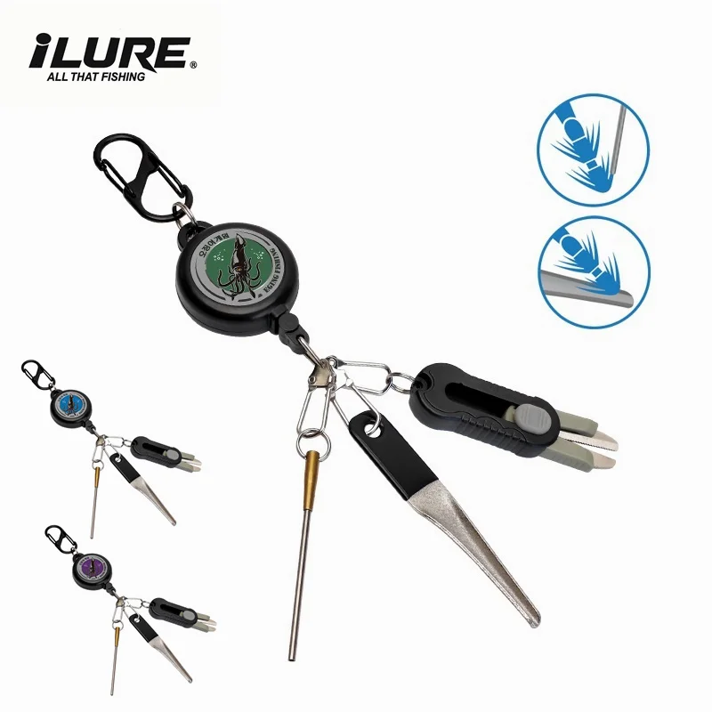 New Multi-functional Fishing Tackle Squid Jig Lure Sharpener Egi Bait Hook Corrector Telescopic Fish Ruler Mini Scissors Tool