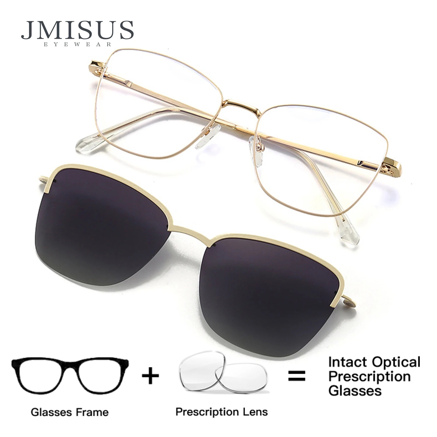 

JMISUS Clip on Polarized Prescription Sunglasses Square Progressive Glasses Woman Blue Light Filter Optical Eyewear