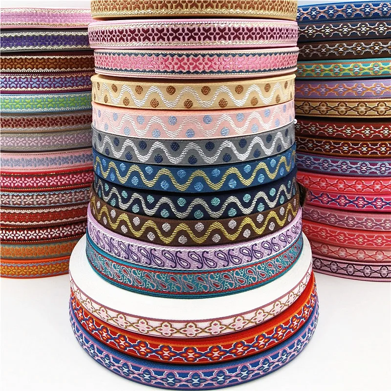 5 Yards 1/2“ 15MM Embroidered Jacquard Shiny Ribbons Trim Decoration For Pet Collars Clothing Lace Sewing