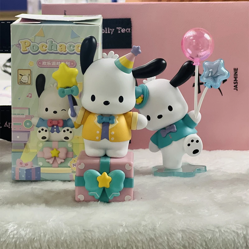 Sanrio Family Pochacco Dog Happy Party Series Decoration Anime Figure Decoration Kawaii Figurine Model Toys Kids Birthday Gifts