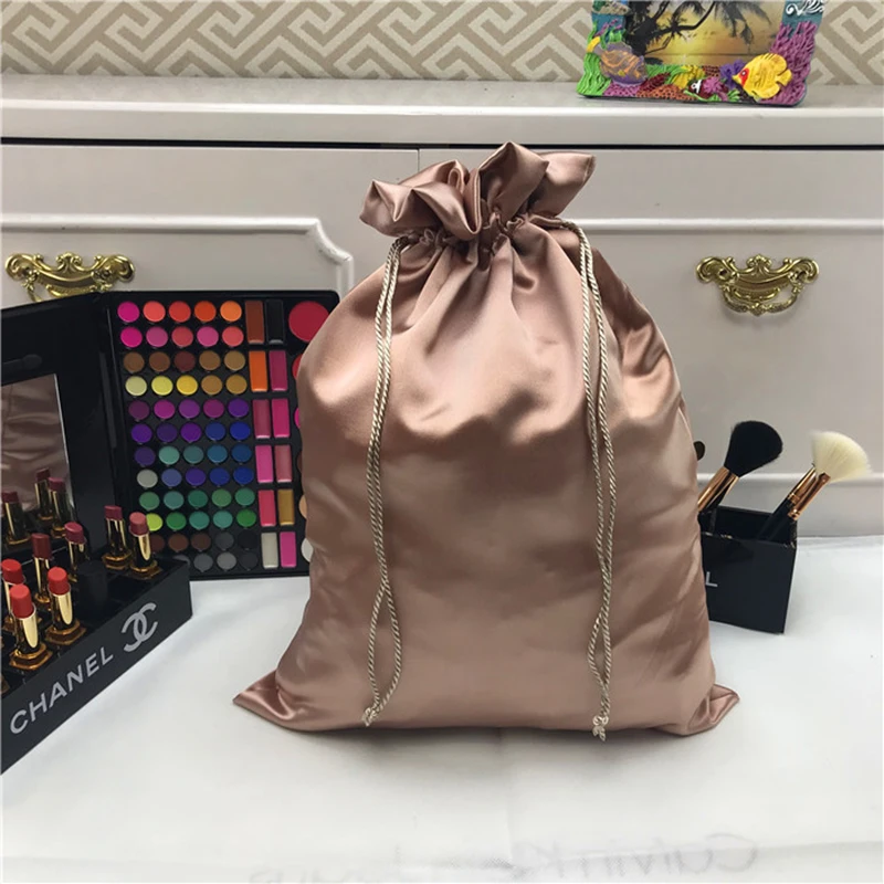 Silk Luxry Hair Bag Packaging Large HandBag Beauty Products Shoes Travel Organizers Drawstring Packaging Storage Bag Custom logo