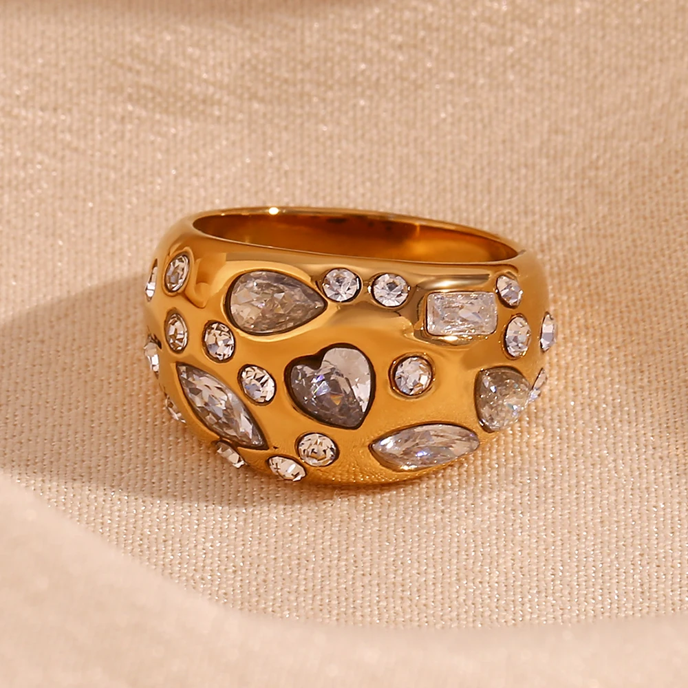 Pferde auge Herz Zirkon Strass Kuppel Ring hypo allergen 18 Karat vergoldet Damen ring 316l Edelstahl Dekoration