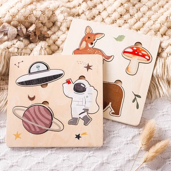 Zabawki dla dzieci Montessori drewniane puzzle zabawki Cartoon kształt zwierząt Tangram układanka blokowe zabawki dla dzieci poznanie nauka zabawki edukacyjne