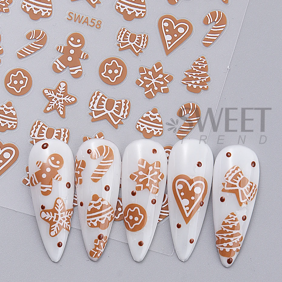 Christmas Nail Stickers 3D Self-Adhesive Sliders Winter Snowflakes Gingerbread Man Elk Star Decals Nail Supplies Manicure Decor