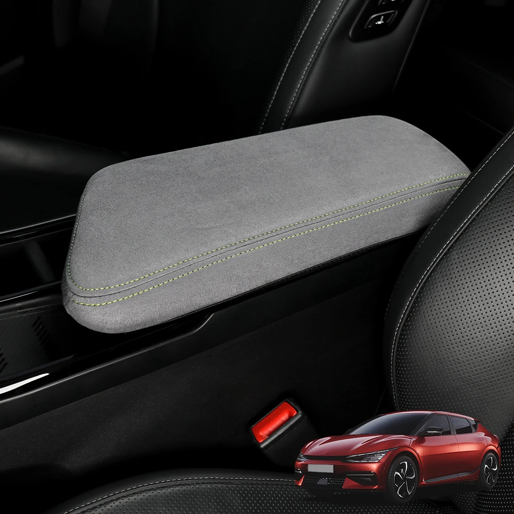 

Custom For Kia EV6 2021-2025 Black Grey Anti-Slip Soft Leather Car Center Console Armrest Pad Cover LHD
