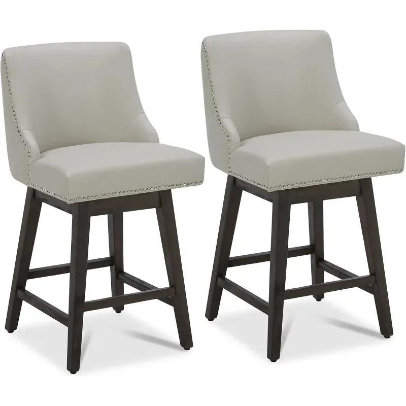 

Counter Height Swivel Barstools, FSC Certified 26" H Seat Height Upholstered Bar Stools Set of 2, Faux Leather in Creamy Grey