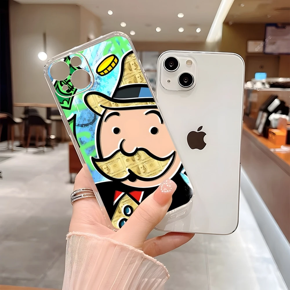 Cartoon Dollar Monopolys Phone Case For Iphone 15 Pro Max 14 16 Plus 11 12 Mini 13 Pro 7 8 X XR XS SE Transparent Back Cover