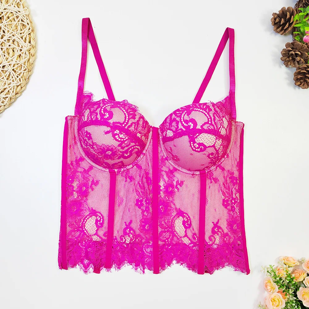 New Black Lace Halter Bra With Cutouts For Women Latex Chest Pads Shaping Strapless Top Wire-Free Backless Inner Tank Top