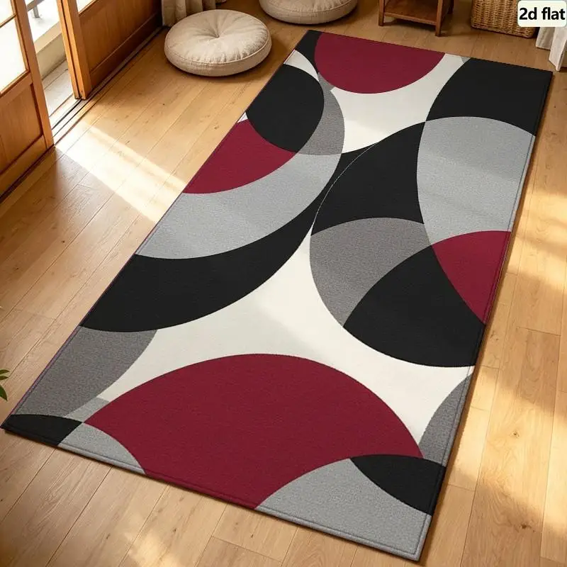 Carpet Flooring Red Black Grey Circle Abstract Area Rug Retro Overlapping Round Shape Floor Carpet Home Decor