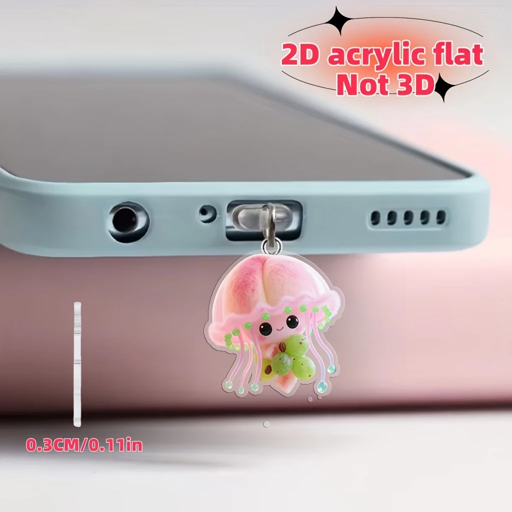 Bonito medusa telefone poeira plug 2d acrílico plana anti-poeira charme para tipo-c iphone kawaii acessório de telefone para meninas