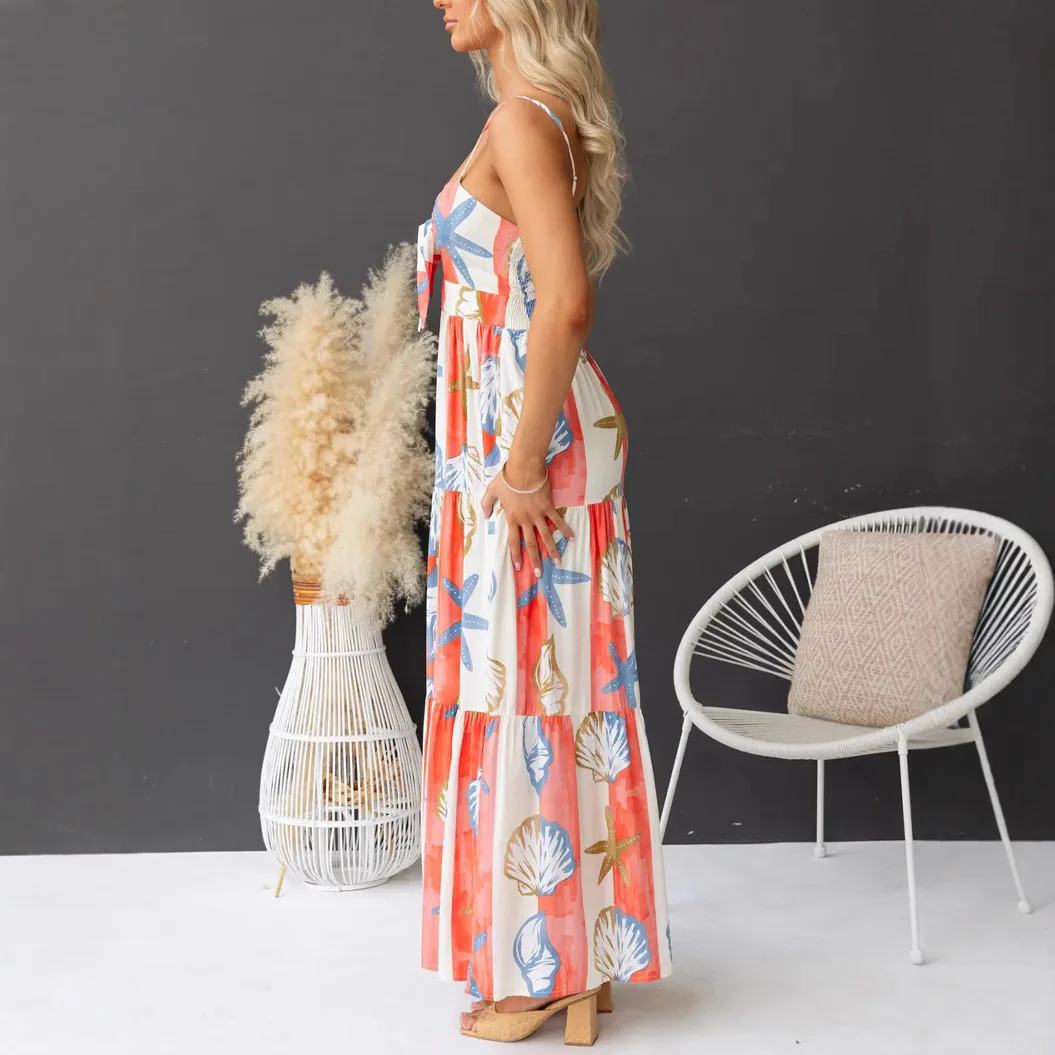 

2025 Spring And Summer New Sexy Printed Lace Up Dress For Women NQ3476