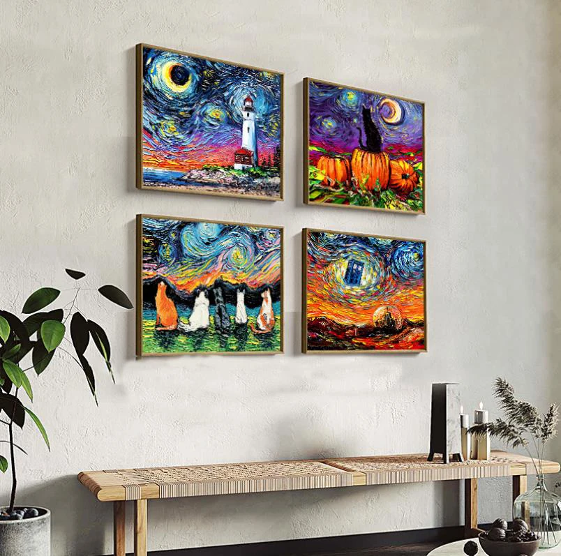 Starry Night by Vincent Van Gogh Famous Artist Art Print  Wall Picture Canvas Oil Painting Home Wall Decor