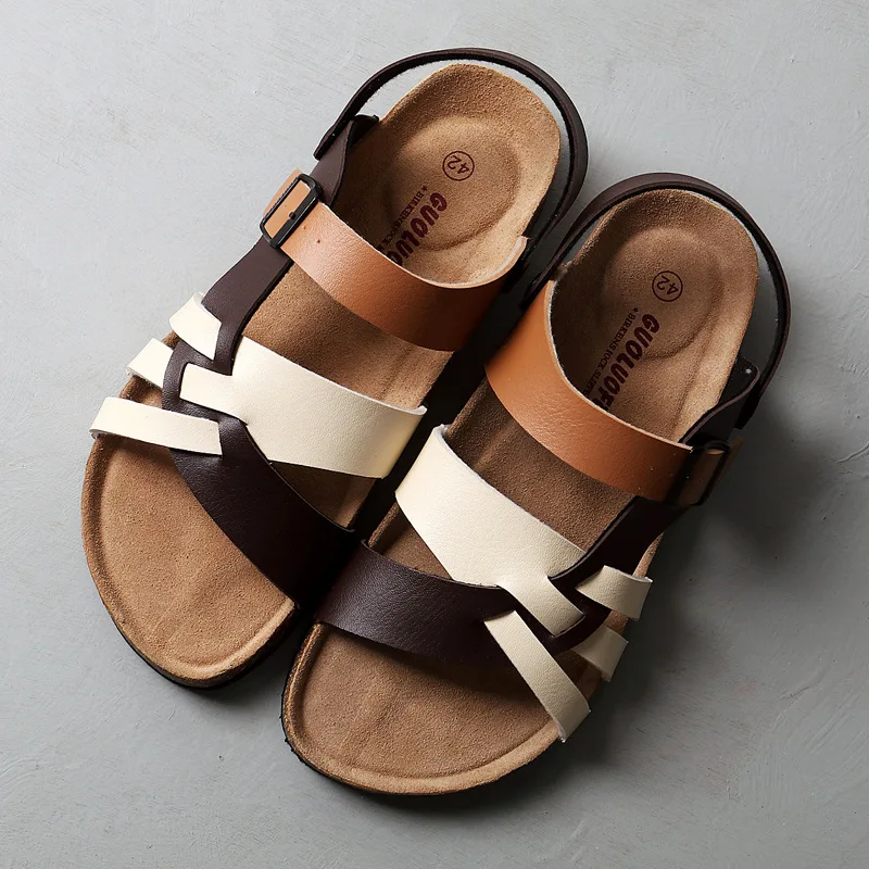 Zapatillas de corcho para hombre, Sandalias planas caladas, zapatillas de verano, sandalias de moda para hombre, zapatos de playa informales con hebilla