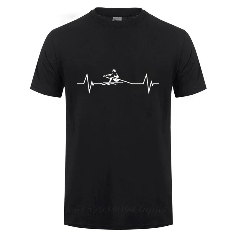 Heartbeat Of Rowing T-Shirt Men Male Fashion Short Sleeve Kayaking T Shirt Round Neck Cotton Funny Canoeing Tshirt Summer Tops