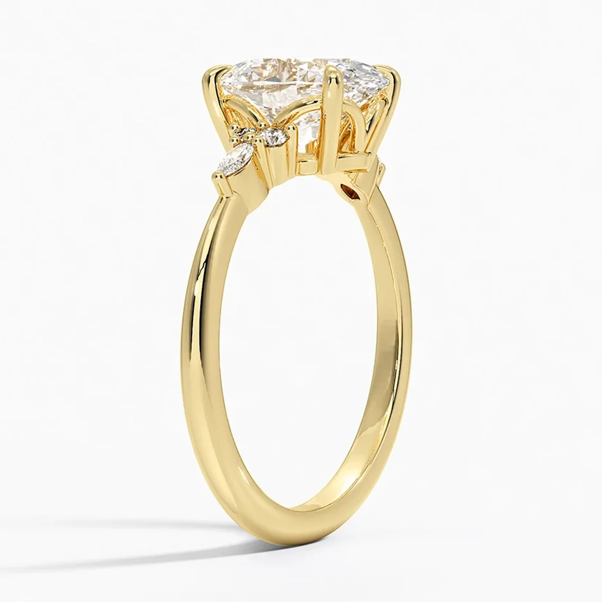 Oval Cut Lab Created Diamond Ring 9K/14K/18K Solid Gold Engagement Ring Marquise and Round Cut Lab Diamond Cluster Wedding Ring