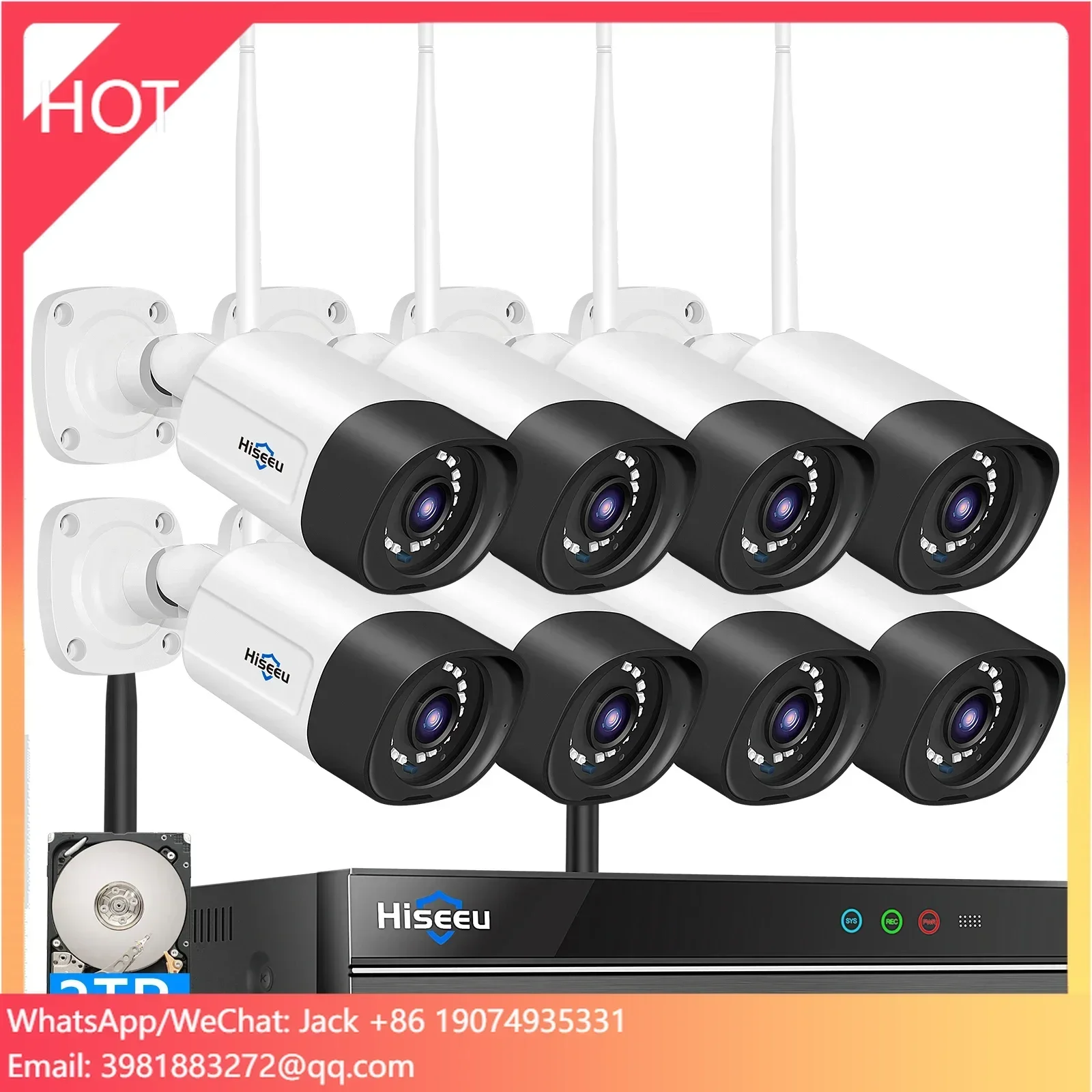 ระบบกล้องวงจรปิดไร้สาย Hiseeu 5MP พร้อมเสียงสองทาง กล้อง IP สำหรับภายนอกอาคาร ระบบรักษาความปลอดภัย 8 ช่องสัญญาณ
