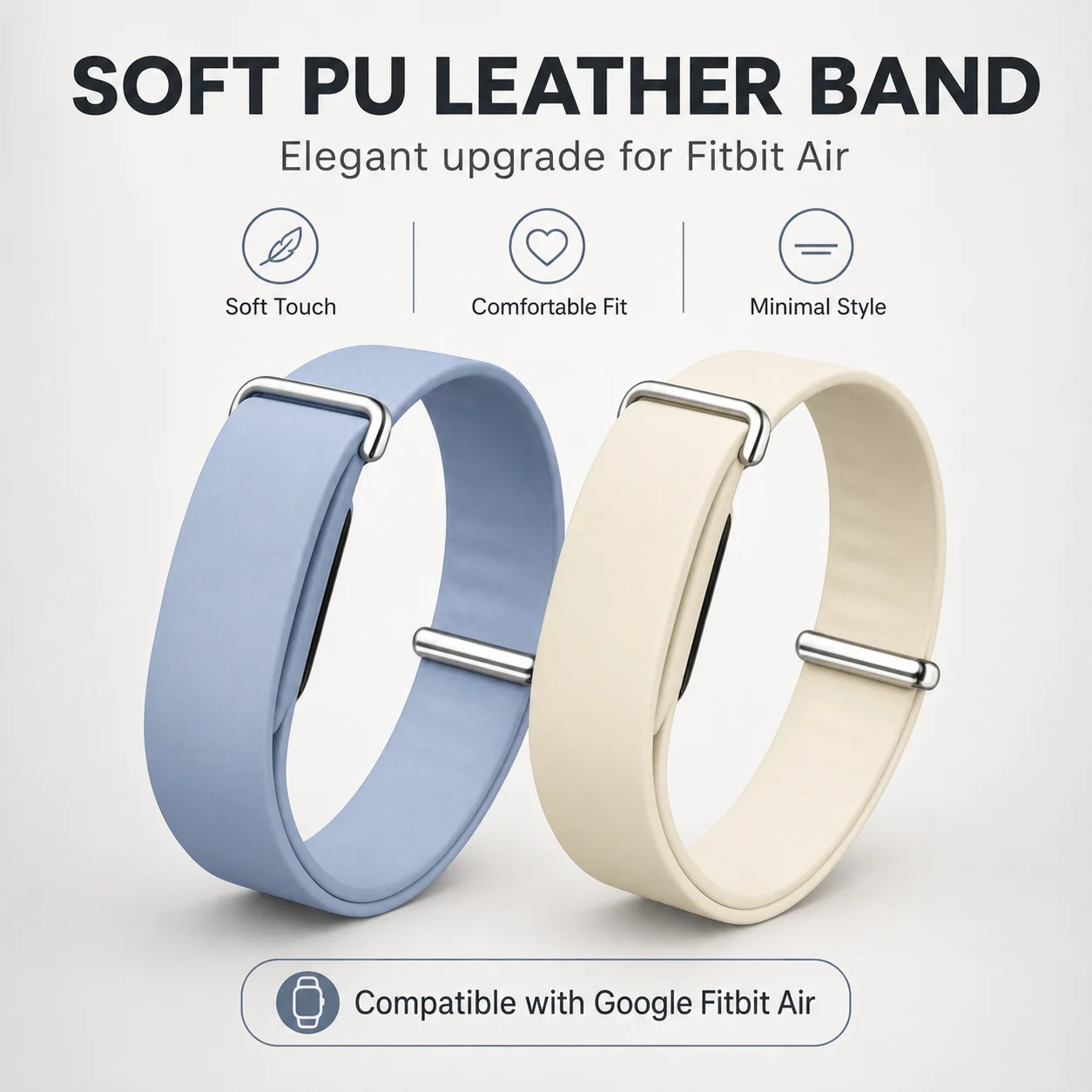 PU Leather Band Watch Strap Compatible with Google Fitbit Air Adjustable Replacement Strap with Metal Buckle for Women Men