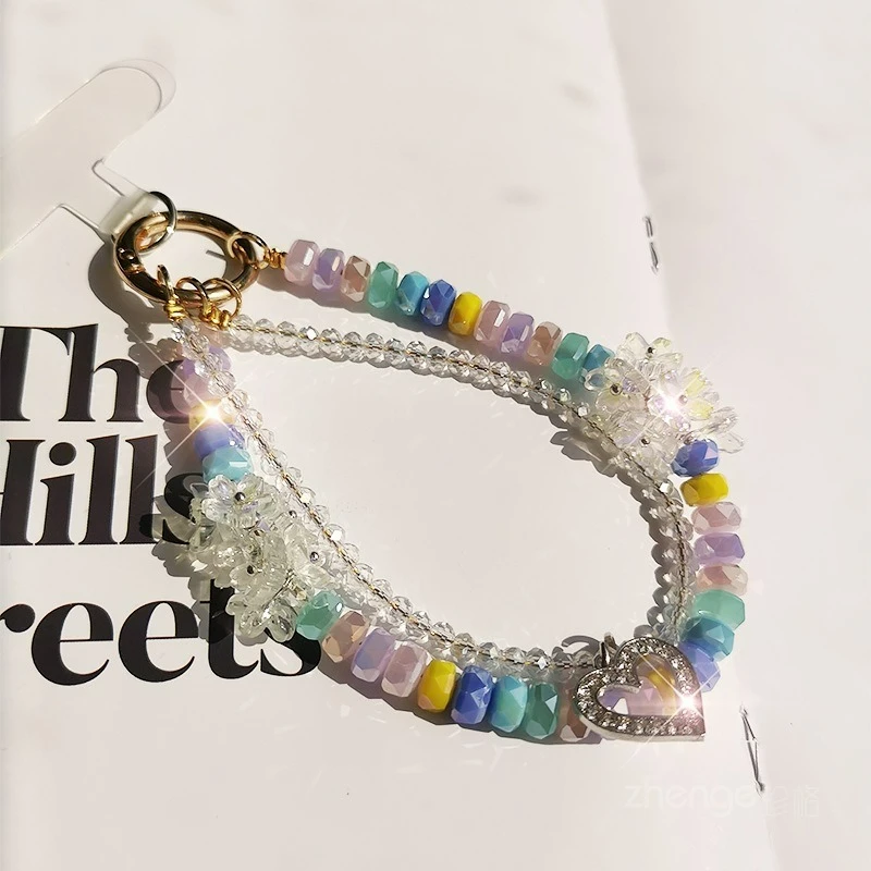 

Exquisite High-end Crystal Mobile Phone Lanyard, Colored Bead Rhinestone Love Bag Pendant.