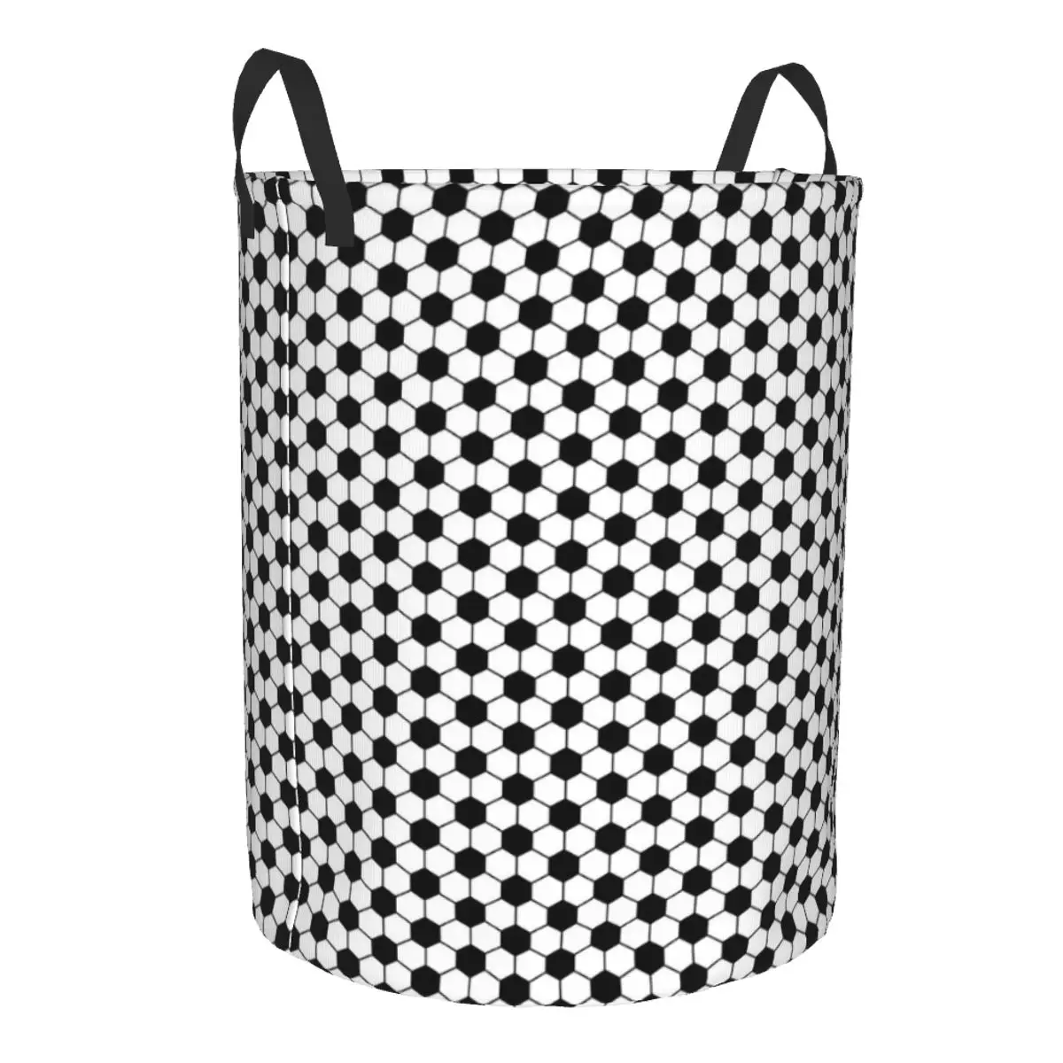 Custom Black White Football Laundry Basket Foldable Soccer Sport Pattern Clothes Toy Hamper Storage Bin for Kids Nursery