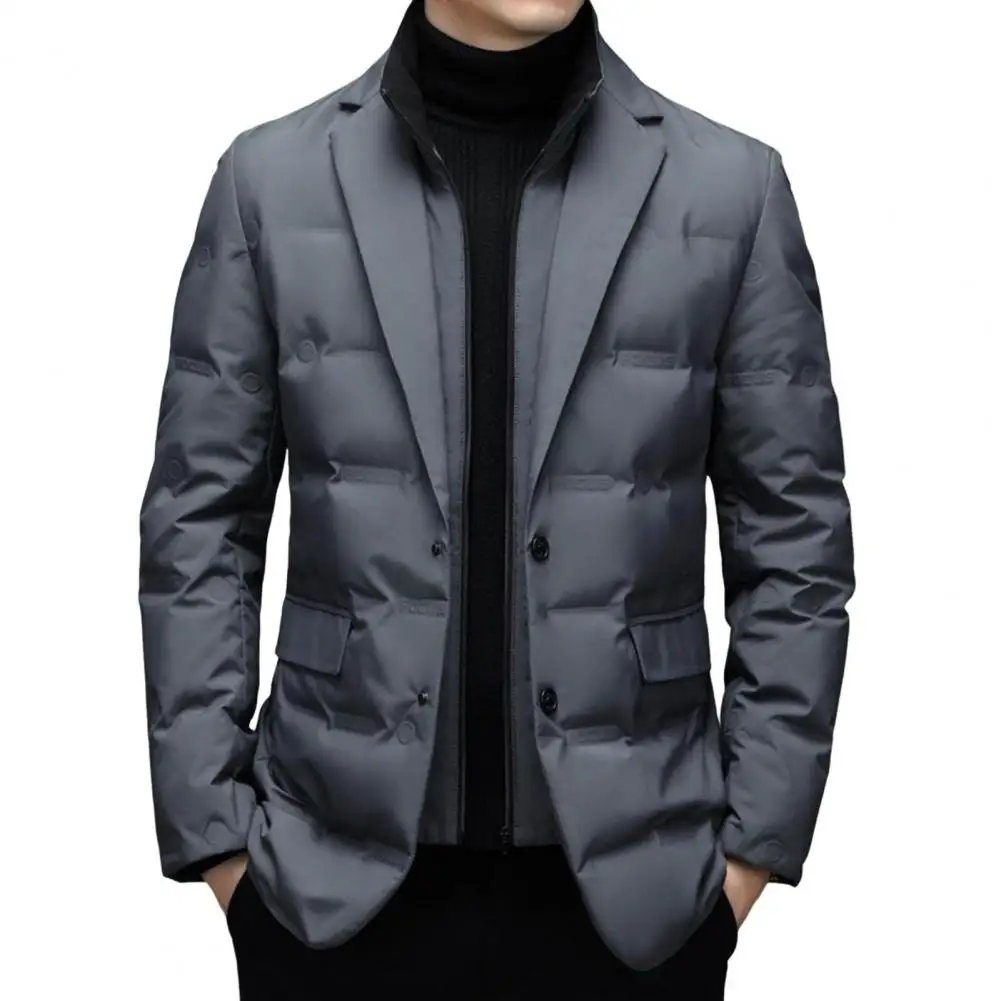 Men Cotton Suit Coat High Collar Suit Collar Long Sleeve Buttons Zipper Placket Suit Jacket Fake Two Pieces Quilted Outerwear