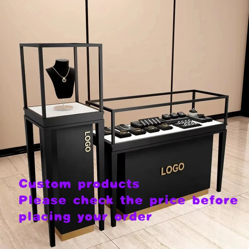 custom.White Tempered Glass Jewelry Showcase with LED Lighting Display Counter Furniture Jewelry Shops
