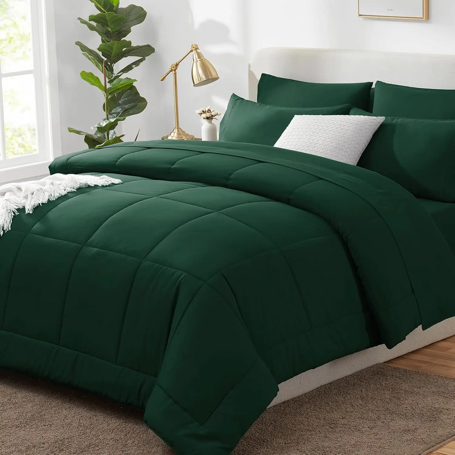 

Комплект постельного белья King Size изумрудно-зеленого цвета, 7 предметов, всесезонный, с стеганым дизайном