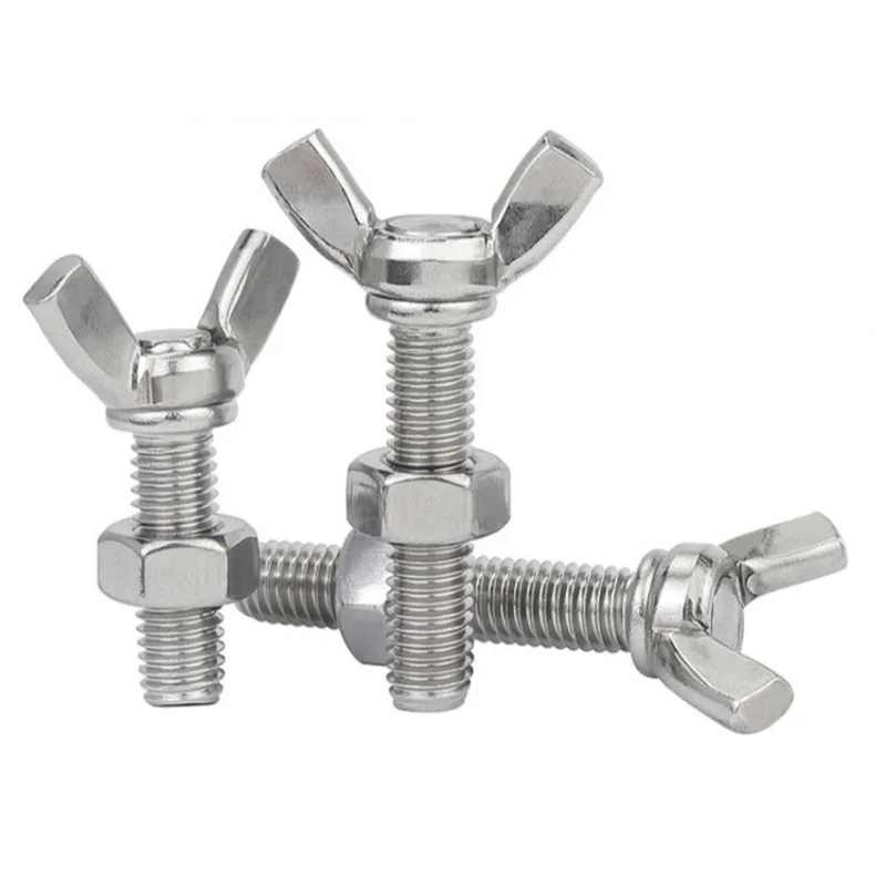 Leijiu 304/316 Stainless Steel Wing Bolt & Hex Nut Set M3 M4 M5m6m8m10m12 Hand‑tighten Thumb Screw Toolless Adjustable Screws