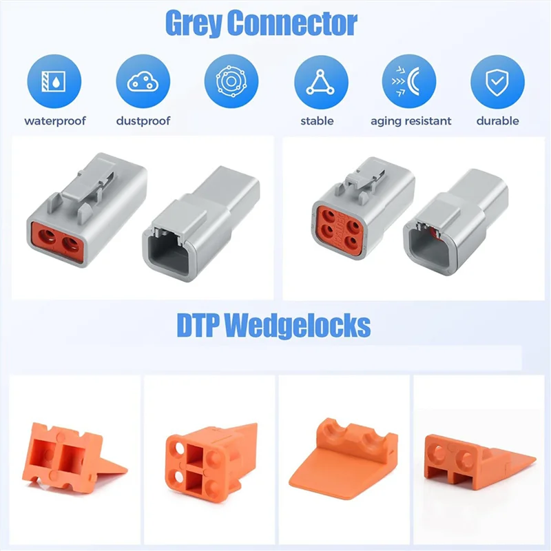 ABMO 144 PCS Deutsch DTP Connector Kit 4 Pin Automotive Waterproof Connectors 12 Sets With Size 12 Stamped Contacts Gauge