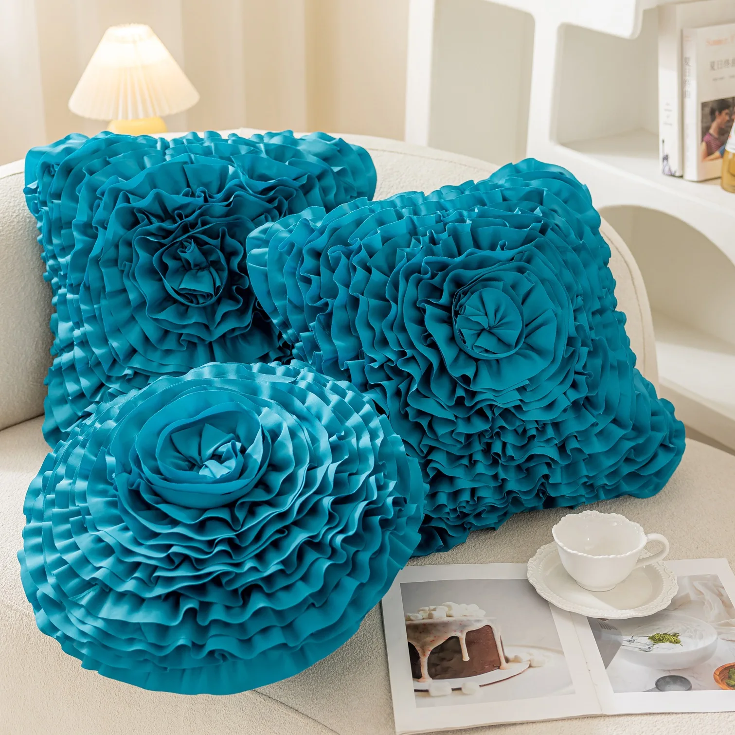 New Cross Border Smoke Blue Floral Sofa Cushion Cover Luxury Car Ins Style Pillow Case
