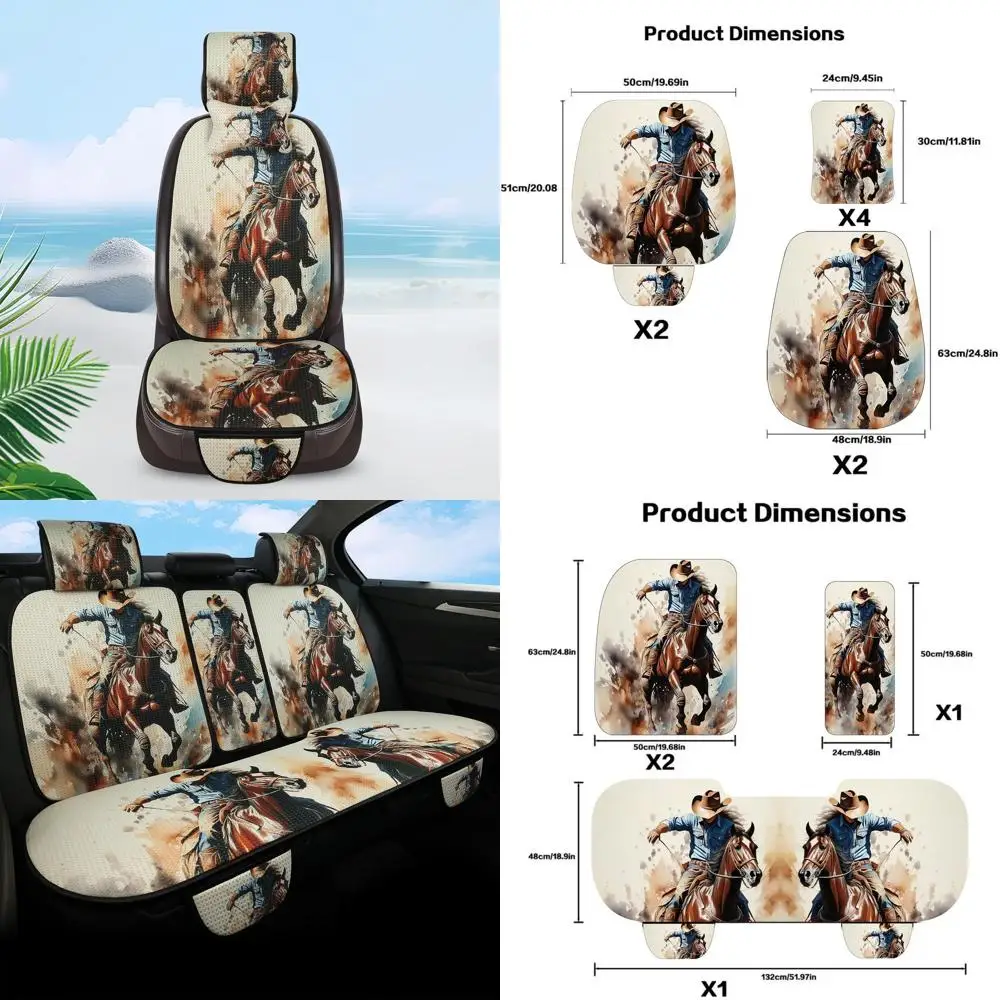 

Universal 5-Seat Car Seat Covers Set, Western Cowboy Honeycomb Knit Fabric, Breathable All-Season Automotive Seat Protectors