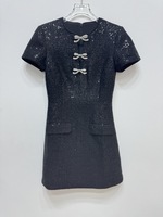 Luxury Dress Women's 2025 Summer Holiday Crystal Bow Sexy Hollow Out Short Sequins Dresses Spring Evening Party Vestidos Black