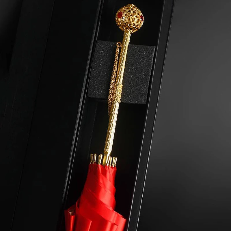 

Danmunier Luxury Wedding Umbrella Red Double Layer Large Bridal Umbrellas UV Protection Windproof Umbrella Parasol with Gift Box