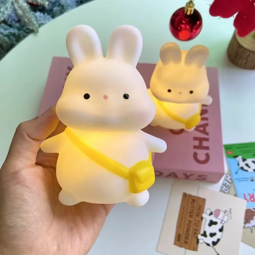 Cute Rabbit LED Night Light Button Battery Silicone Bedroom Bedside Room Lamp Touch Sensor Control Room Decor Kids Children