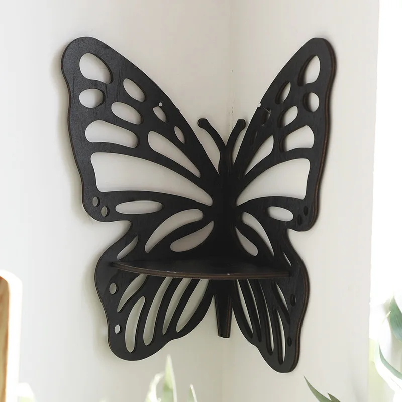 Corner Floating Shelves Rustic Hollow Butterfly Wooden Shelves Wall Mounted Display Shelf for Bedroom Bathroom Decor