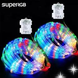 RGB LED Strip 10m-100 Led Fairy Light String Outdoor Garland Christmas Wedding Party Decoration Battery Operated silver Copper