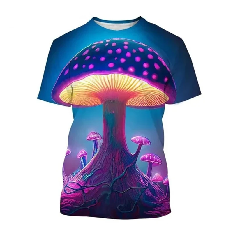 Mushroom 3D Print T-Shirt Plant Pattern Round Neck Short Sleeve Forest Fashion Casual Unisex Tops Tshirts Street Hip Hop Tees