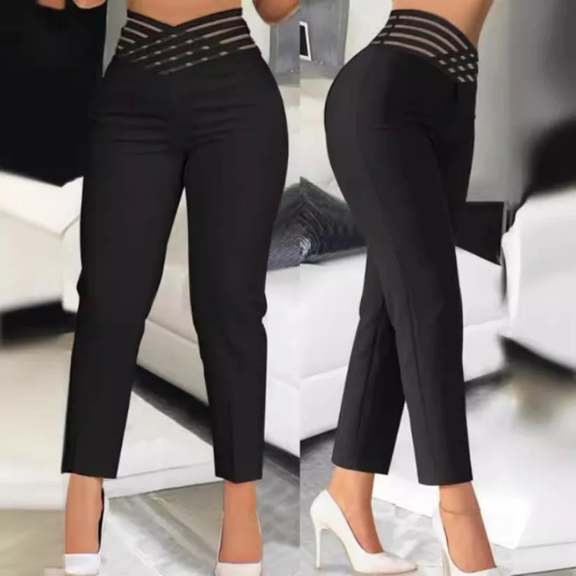 White Elegant Cuffed Pencil Pants Summer Hollow Out High Waist Women Cargo Straight Long Trousers Party New 2024 Y2k Capris