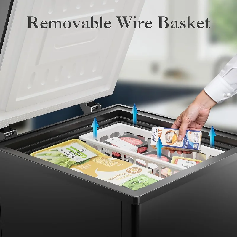 LifePlus チェストフリーザー - 4.2立方フィート ディープフリーザー コンパクトフリーザー 急速冷却 7段階温度調節 便利なプーリー付き