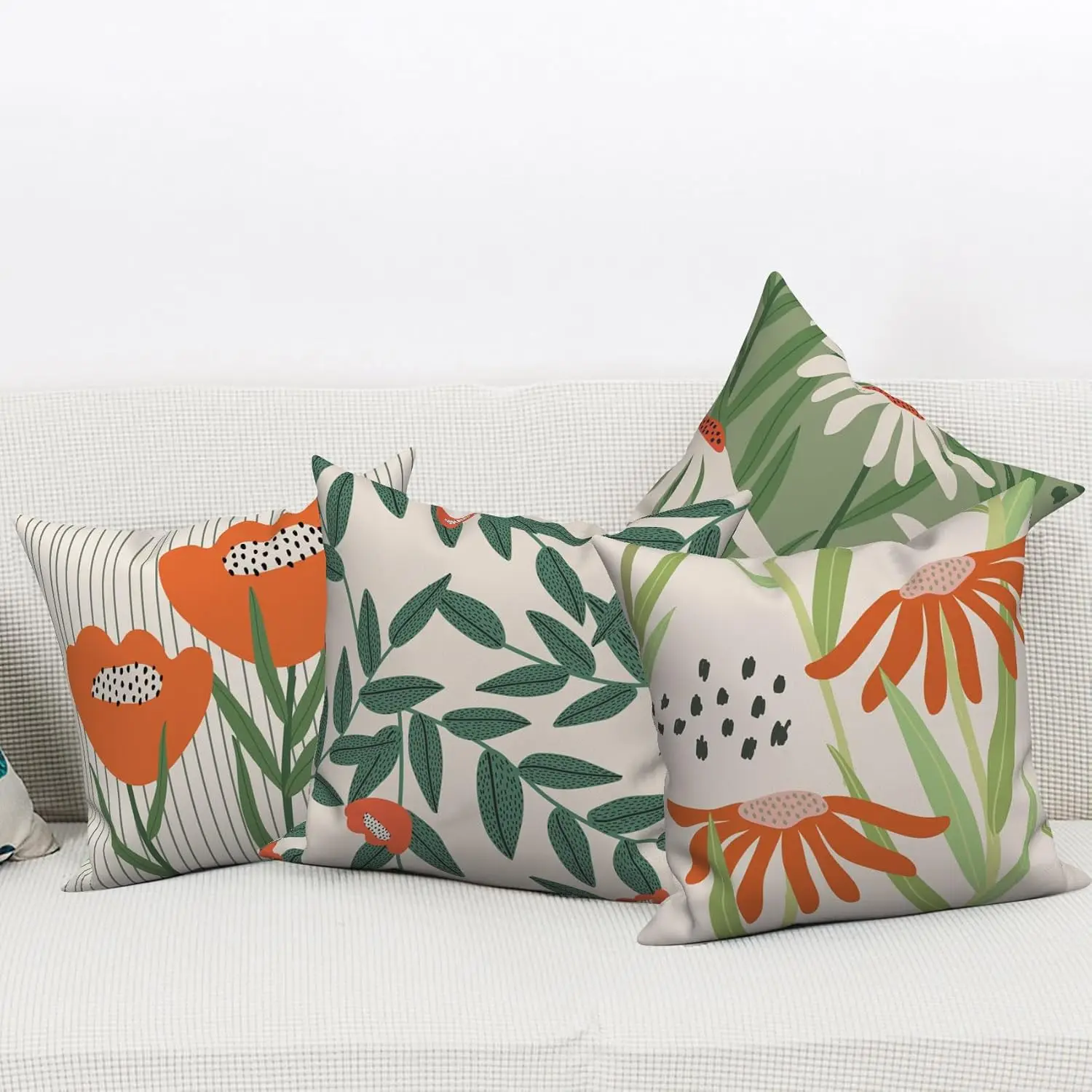 4pcs Home Decor Cushion Covers, Black Cat & Floral Scenery Pillow Cases for Living Room Sofa Bedroom Car Decoration